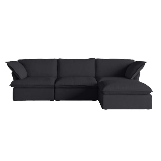 Deluxe Linen Cloud Sectional Sofas Covers | Black Linen Cotton Sofa Cover for 3-Seater With Ottoman