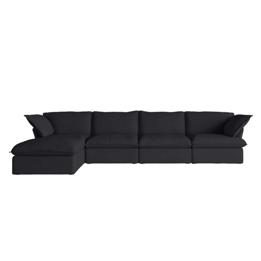 Deluxe Linen Cloud Sectional Sofas Covers | Black Linen Cotton Sofa Cover for 4-Seater With Ottoman