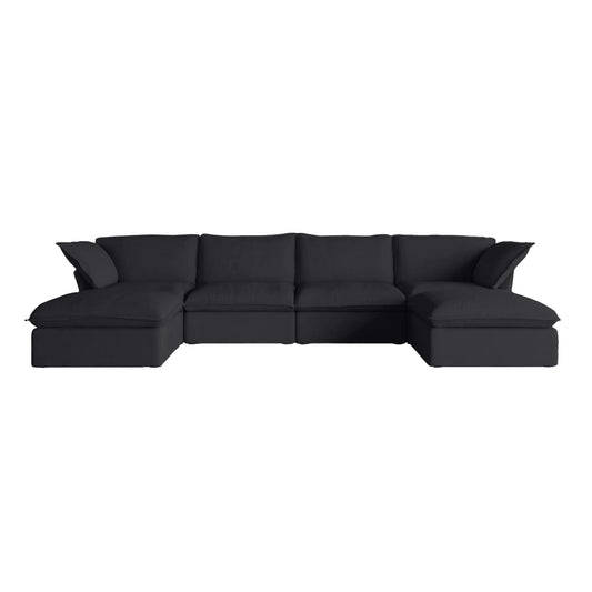 Deluxe Linen Cloud Sectional Sofas Covers | Black Linen Cotton Sofa Cover for 4-Seater with 2 ottomans