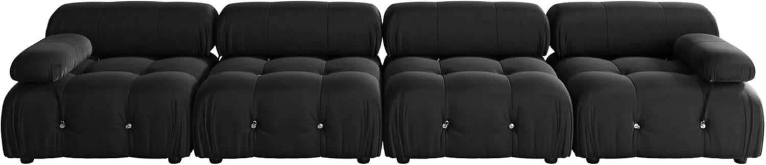 Sofá modular seccional Matrix de 4 plazas en color negro | 4 piezas, tela de terciopelo, gran capacidad