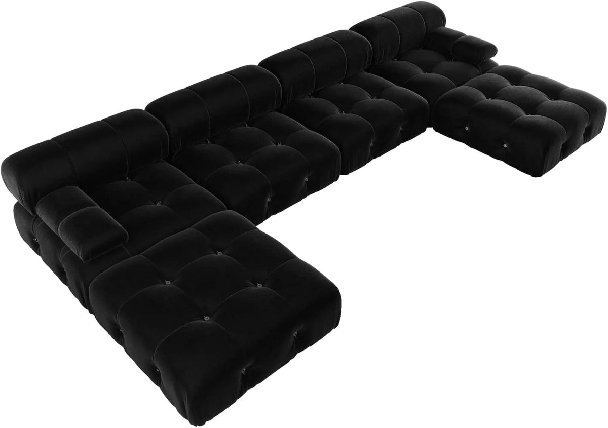 Matrix 4-Seater Black Modular U-Shaped Sectional | 6-Piece (includes 2 Ottomans), Velvet Fabric, Large Space