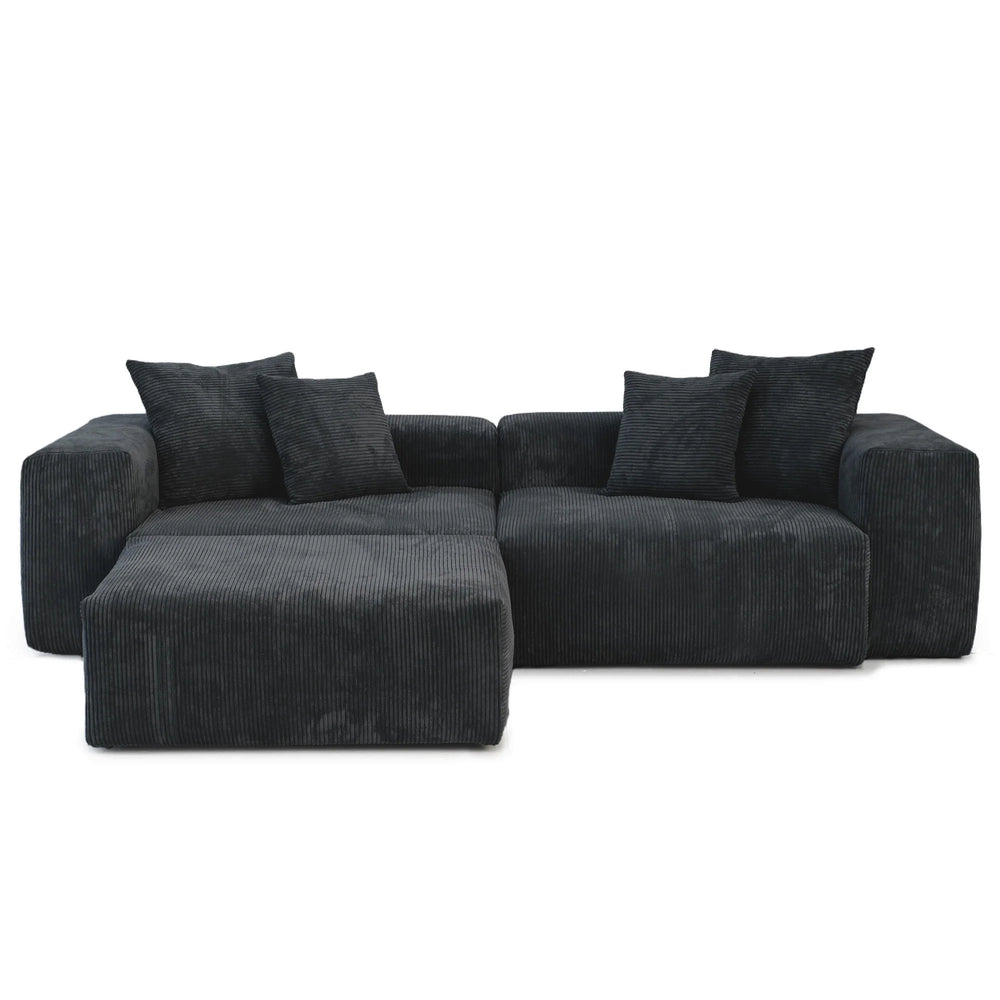 Matrix Modern Modular Sofas Covers | Black Corduroy Sofa Covers for 2-Seater With Ottoman