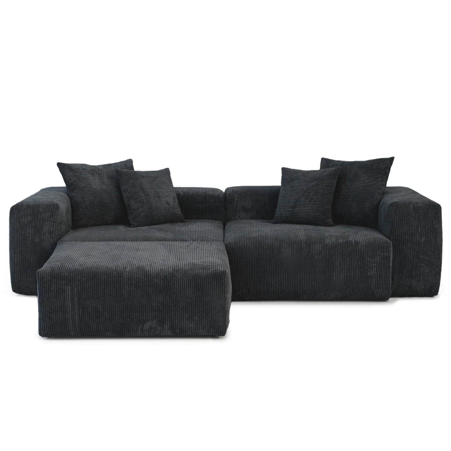 Matrix Modern Modular Sofas Covers | Black Corduroy Sofa Covers for 2-Seater With Ottoman