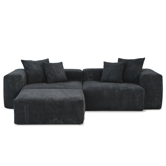 Matrix Modern Modular Sofas Covers | Black Corduroy Sofa Covers for 2-Seater With Ottoman