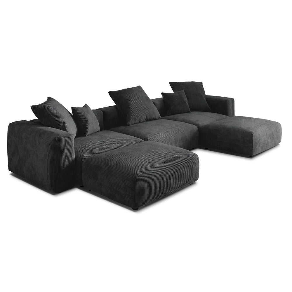Matrix Modern Modular Sofas Covers | Black Corduroy Sofa Covers for 3-Seater With 2 Ottomans