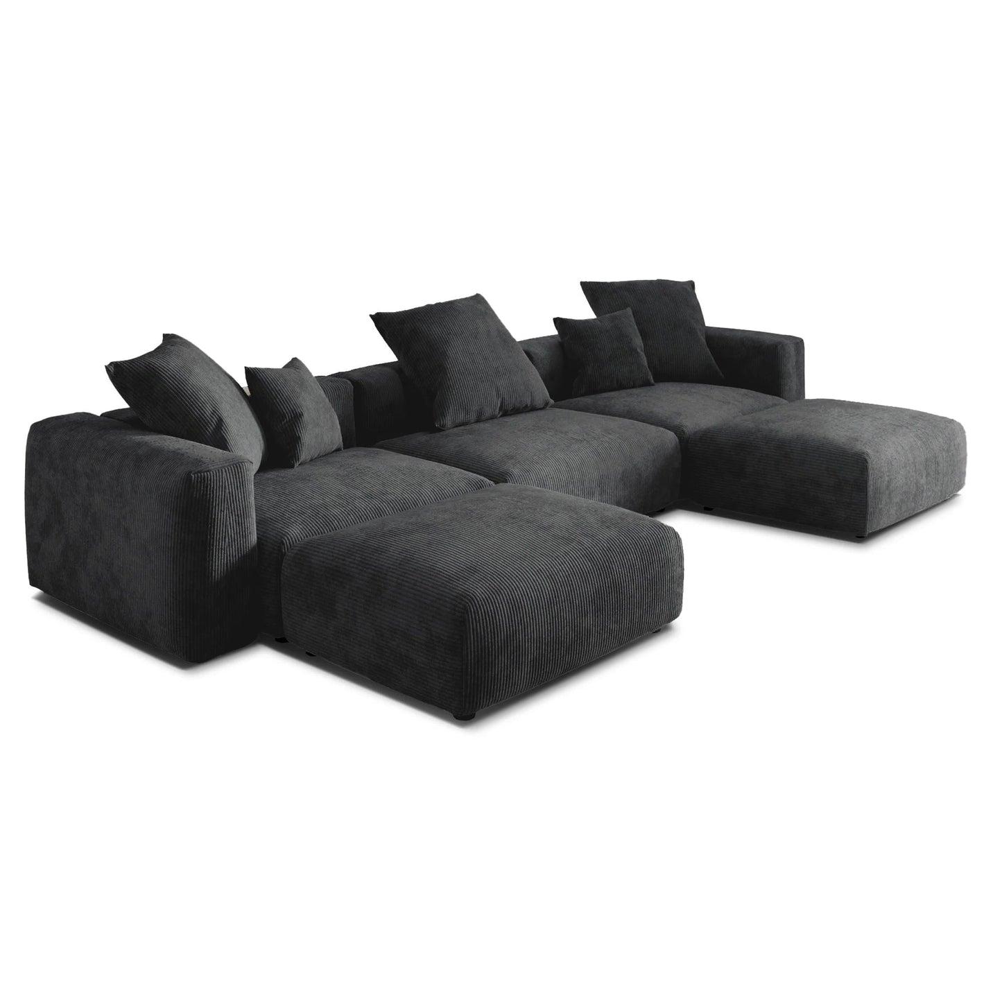 Matrix Modern Modular Sofas Covers | Black Corduroy Sofa Covers for 3-Seater With 2 Ottomans