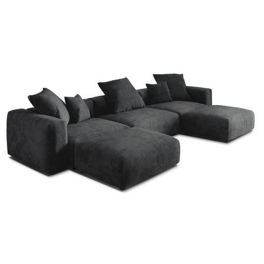 Matrix Modern Modular Sofas Covers | Black Corduroy Sofa Covers for 3-Seater With 2 Ottomans