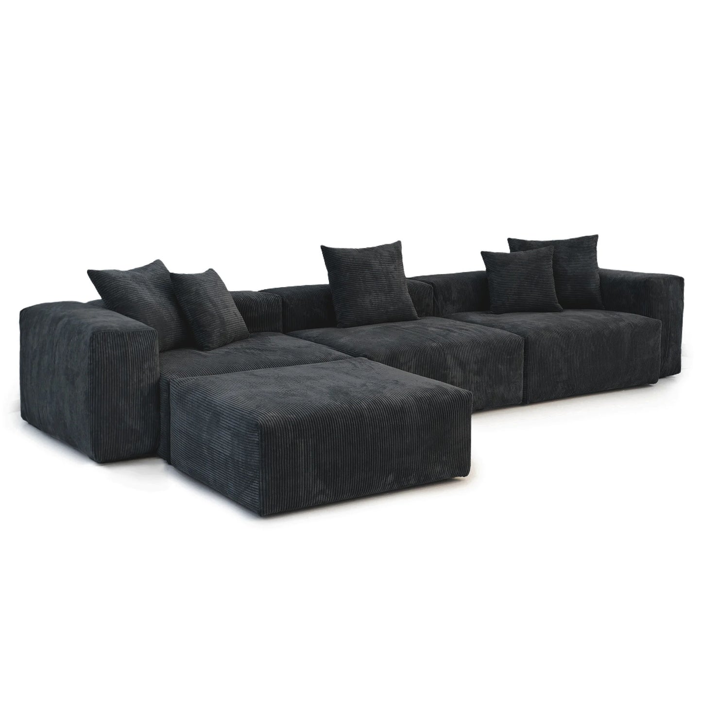 Matrix Modern Modular Sofas Covers | Black Corduroy Sofa Covers for 3-Seater With Ottoman