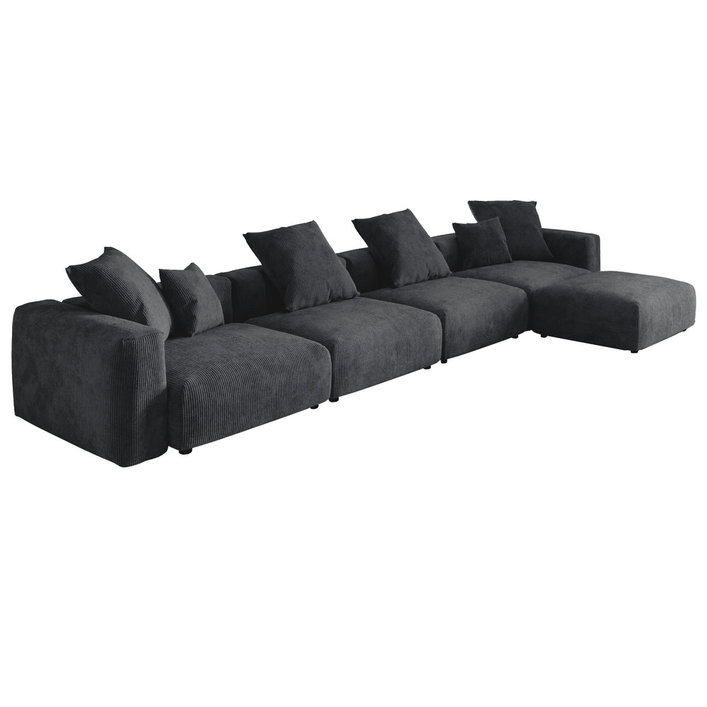 Matrix Modern Modular Sofas Covers | Black Corduroy Sofa Covers for 4-Seater With Ottoman