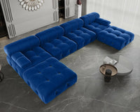 Matrix Minimalist Modular Sofas | Blue Velvet Couch Sectionals 4-seaters With 2 Ottoman