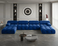 Matrix Minimalist Modular Sofas | Blue Velvet Couch Sectionals 4-seaters With 2 Ottoman