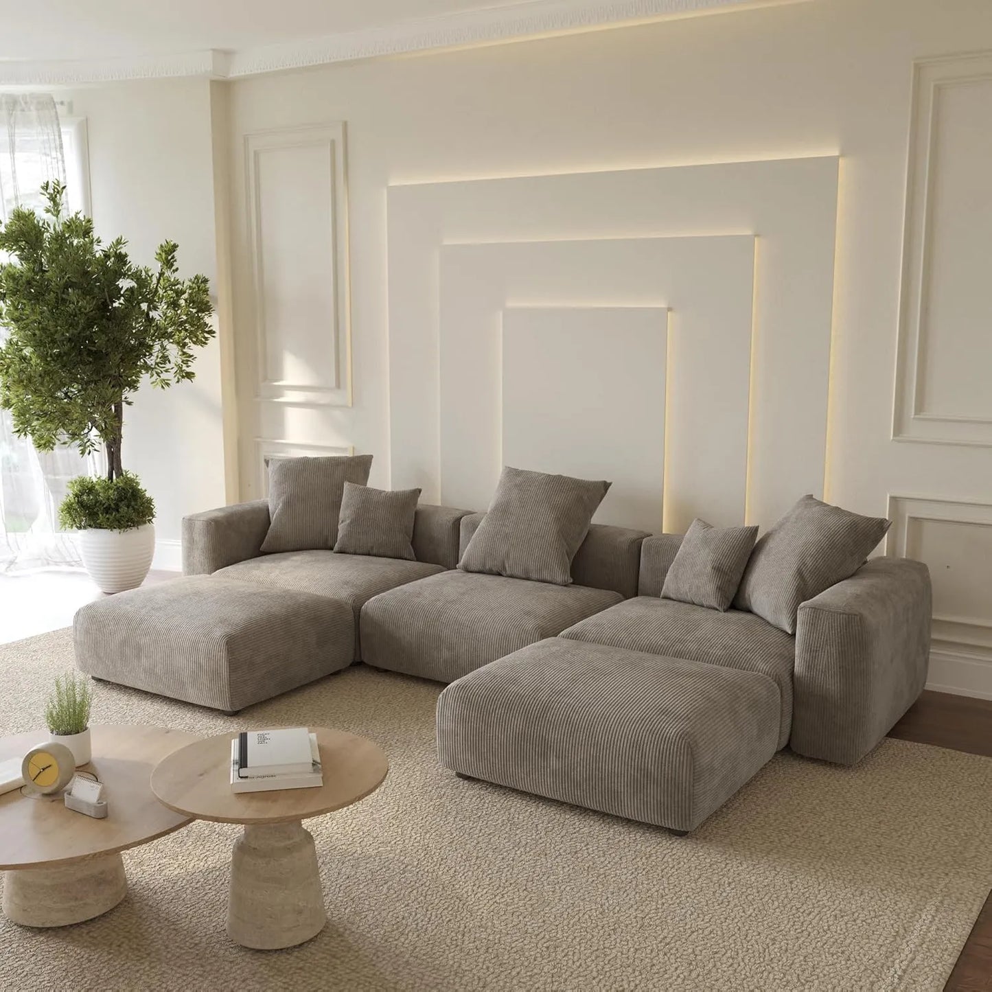 Matrix Modern Modular Sofas | Brown Corduroy Couch Sectionals 3-seaters