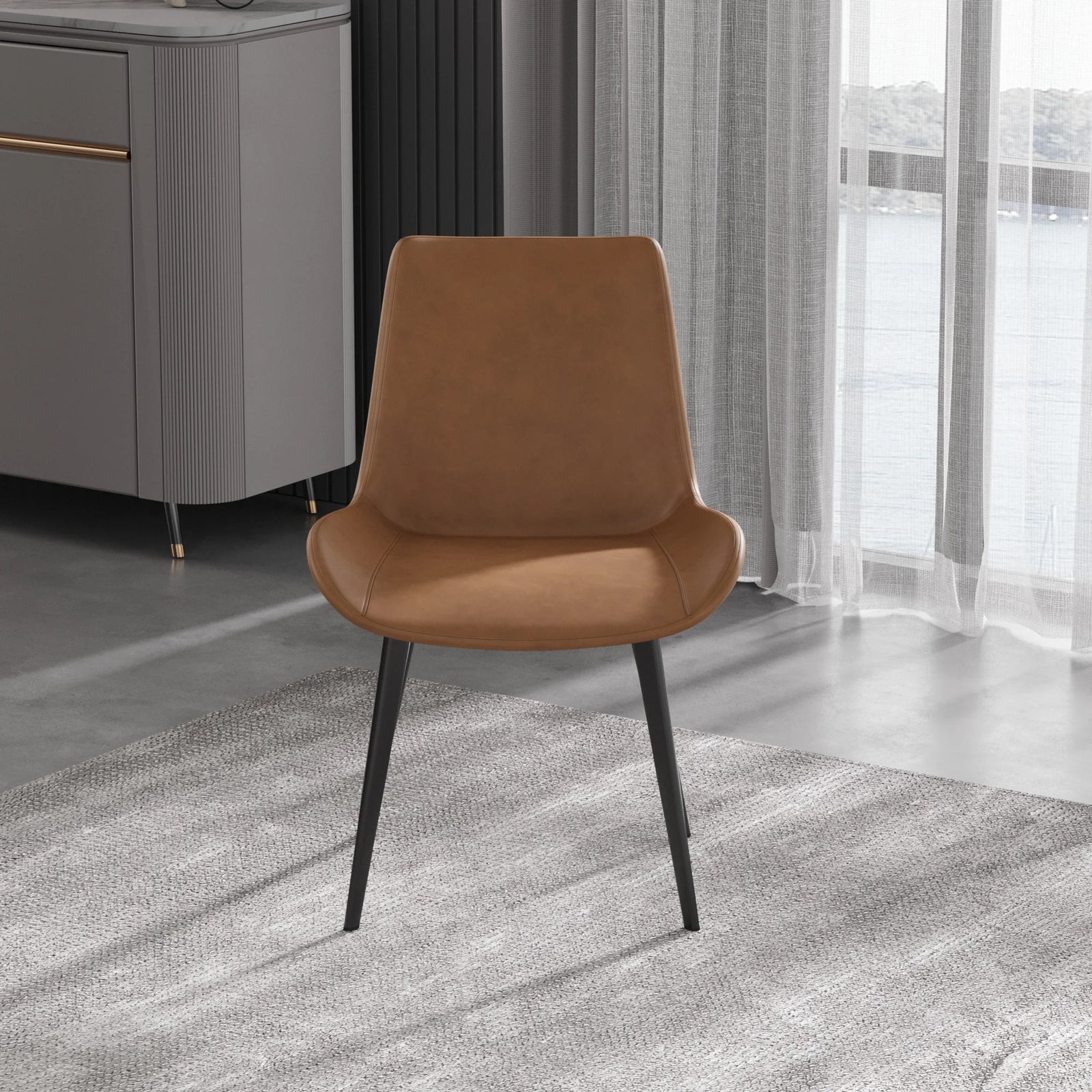 Vegan Full Back Dining Chair | Brown PU Leather Set of 2