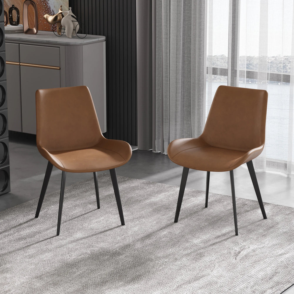 Vegan Full Back Dining Chair | Brown PU Leather Set of 2