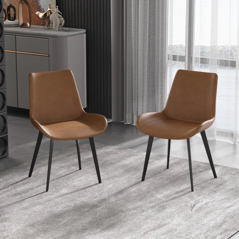 Silla de comedor vegana con respaldo completo | Juego de 2 sillas de cuero sintético marrón