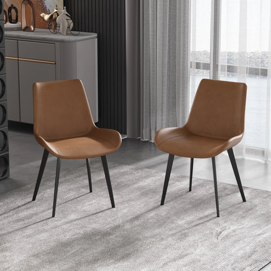 Vegan Full Back Dining Chair | Brown PU Leather Set of 2