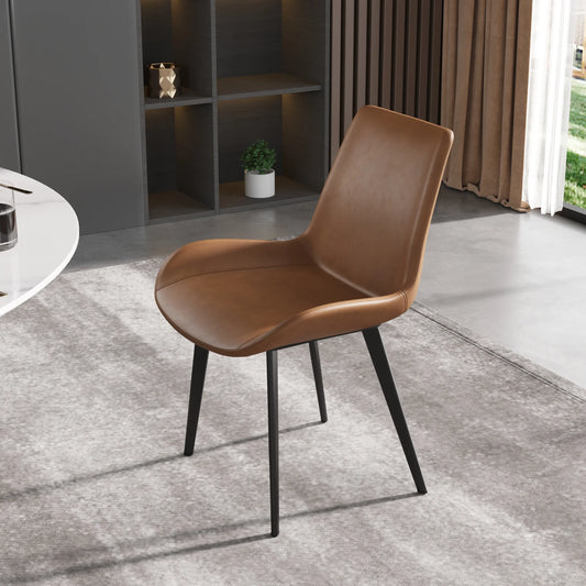 Vegan Full Back Dining Chair | Brown PU Leather Set of 2