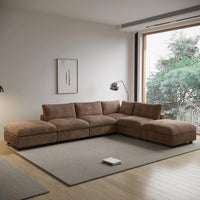 Deluxe Classic Cloud Sectional Sofas | Brown Plush Fabric Couch Sectionals 4-seaters