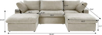Deluxe Premium Cloud Sectional Sofas | Cotton and Linen Khaki U-shaped Sectionals 120" Removable & Washable Covers 3-seaters