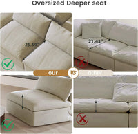 Deluxe Premium Cloud Sectional Sofas | Cotton and Linen Khaki U-shaped Sectionals 120" Removable & Washable Covers 3-seaters