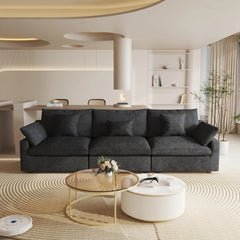 Deluxe Slope Cloud Sectional Sofas | Black Linen Couch Sectionals 3-seaters