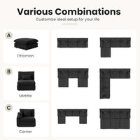 Deluxe Slope Cloud Sectional Sofas | Black Linen Couch Sectionals 3-seaters