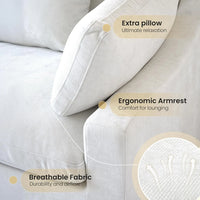 Deluxe Slope Cloud Sectional Sofas | White Linen Couch Sectionals 3-seaters