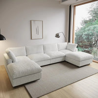 Deluxe Classic Cloud Sectional Sofas | Beige Plush Fabric U shaped Sectionals 4-seaters