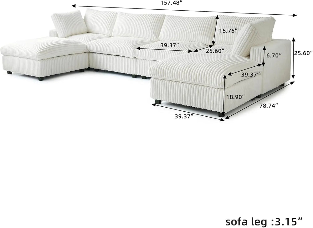 Deluxe Classic Cloud Sectional Sofas | Beige Plush Fabric U shaped Sectionals 4-seaters