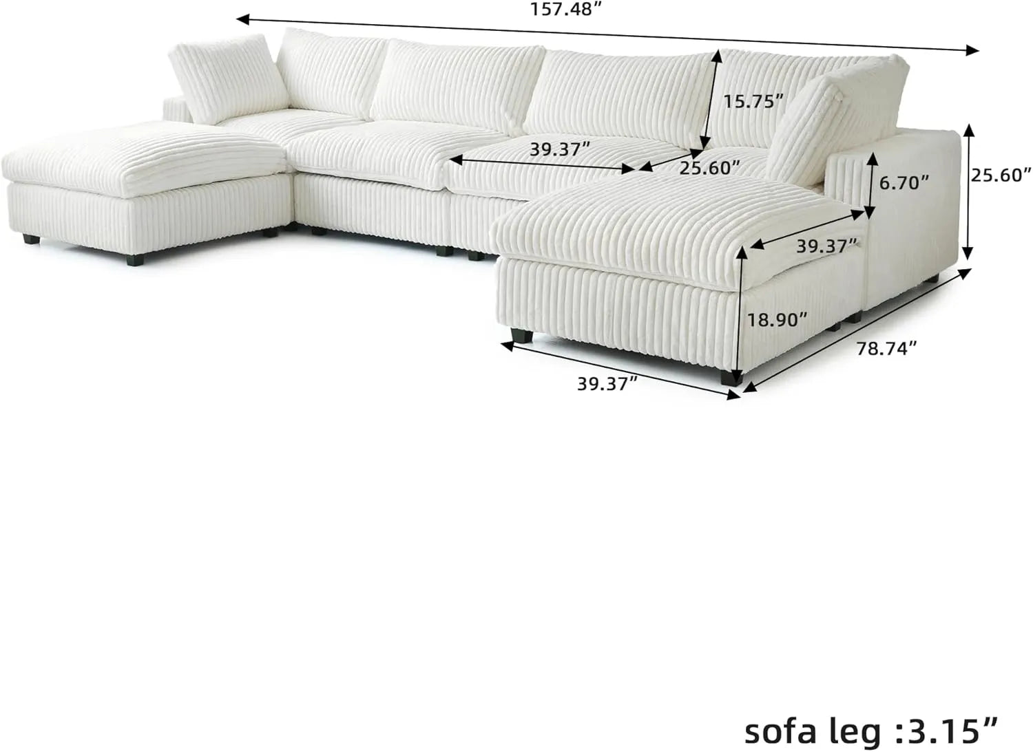 Sofá modular modular Deluxe Cloud de 4 plazas, color beige, lavable, en forma de U | Juego de 6 piezas (incluye 2 otomanas), tejido de felpa, diseño modular