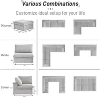 Deluxe Premium Cloud Sectional Sofas | Cotton and Linen Light Grey V-shaped Sectionals 160" Removable & Washable Covers 5-seaters