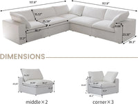 Deluxe Premium Cloud Sectional Sofas | 5-Piece Cotton and Linen White V-shaped Sectionals 160" Storage Ottoman 5-seaters