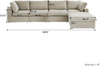 Deluxe Premium Cloud Sectional Sofas | Cotton and Linen Khaki L-Shaped Sectionals 160" Removable & Washable Covers 4-seaters