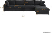 Deluxe Premium Cloud Sectional Sofas | Cotton and Linen Black L-Shaped Sectionals 160" Cloud-Like Comfort 4-seaters