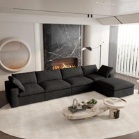 Deluxe Premium Cloud Sectional Sofas | Cotton and Linen Black L-Shaped Sectionals 160" Cloud-Like Comfort 4-seaters