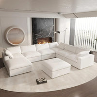 Deluxe Premium Cloud Sectional Sofas | Cotton and Linen White Sofa Sets 160" Flexible Armrest Pillows 6-seaters