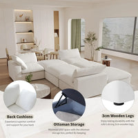 Deluxe Premium Cloud Sectional Sofas | Cotton and Linen White Sofa Sets 160" Flexible Armrest Pillows 6-seaters