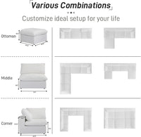 Deluxe Premium Cloud Sectional Sofas | Cotton and Linen White Sofa Sets 160" Flexible Armrest Pillows 6-seaters