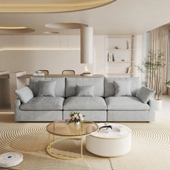 Deluxe Slope Cloud Sectional Sofas | Light Grey Linen Couch Sectionals 3-seaters