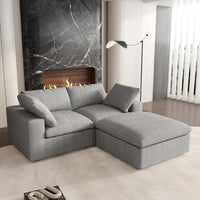Deluxe Premium Cloud Sectional Sofas | Cotton and Linen Light Grey Chaise Sectionals 120" Flexible Armrest Pillows 2-seaters