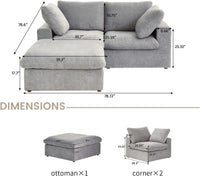Deluxe Premium Cloud Sectional Sofas | Cotton and Linen Light Grey Chaise Sectionals 120" Flexible Armrest Pillows 2-seaters