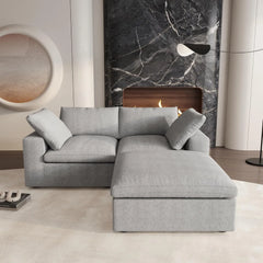 Deluxe Premium Cloud Sectional Sofas | Cotton and Linen Light Grey Chaise Sectionals 120" Flexible Armrest Pillows 2-seaters