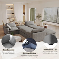Deluxe Premium Cloud Sectional Sofas | Cotton and Linen Light Grey Chaise Sectionals 120" Flexible Armrest Pillows 2-seaters