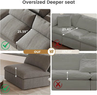 Deluxe Premium Cloud Sectional Sofas | Cotton and Linen Light Grey Chaise Sectionals 120" Flexible Armrest Pillows 2-seaters
