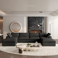 Deluxe Premium Cloud Sectional Sofas | Cotton and Linen Black U-shaped Sectionals 160" Storage Ottoman 4-seaters