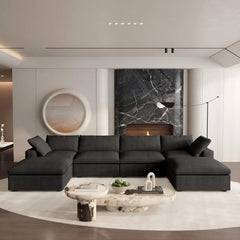 Deluxe Premium Cloud Sectional Sofas | Cotton and Linen Black U-shaped Sectionals 160" Storage Ottoman 4-seaters