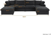 Deluxe Premium Cloud Sectional Sofas | Cotton and Linen Black U-shaped Sectionals 160" Storage Ottoman 4-seaters