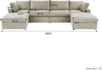 Deluxe Premium Cloud Sectional Sofas | 6-Piece Cotton and Linen Khaki U-shaped Sectionals 160" Cloud-Like Comfort 4-seaters