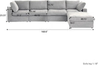 Deluxe Premium Cloud Sectional Sofas | Cotton and Linen Light Grey L-Shaped Sectionals 160" Removable & Washable Covers 4-seaters