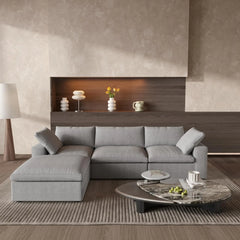 Deluxe Premium Cloud Sectional Sofas | Cotton and Linen Light Grey L-Shaped Sectionals 120" Removable & Washable Covers 3-seaters